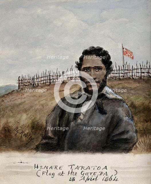 Henare Taratoa: a chief of the Ngai Te Rangi tribe, in the heroic act of getting water..., (1864?). Creator: Major HG Robley.