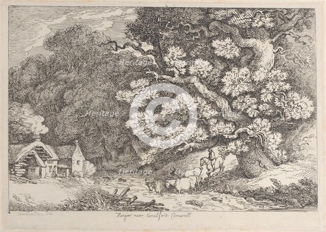 Hengar near Camelford, Cornwall, from "Views in Cornwall", ca. 1812., ca. 1812. Creator: Thomas Rowlandson.