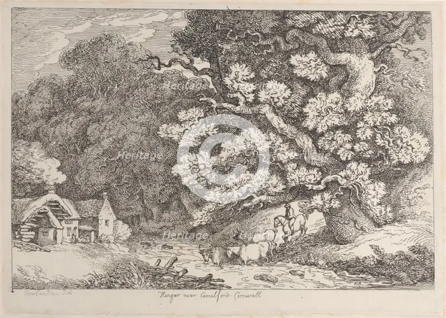 Hengar near Camelford, Cornwall, from "Views in Cornwall", ca. 1812., ca. 1812. Creator: Thomas Rowlandson.