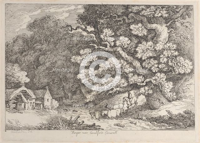 Hengar near Camelford, Cornwall, from "Views in Cornwall", ca. 1812., ca. 1812. Creator: Thomas Rowlandson.