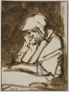Hendrickje Stoffels sitting by a window with open eyes, ca 1655-1656. Creator: Rembrandt Harmensz van Rijn