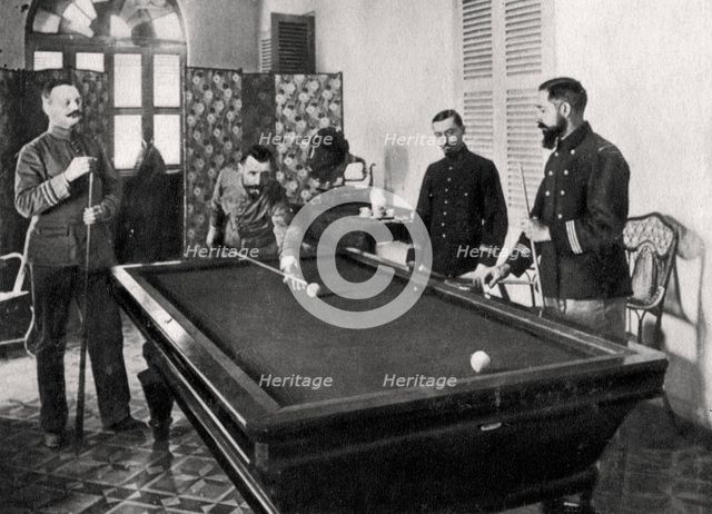 Henri Gouraud, French soldier, playing billiards, 1895. Artist: Unknown