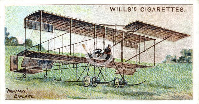 Henri Farman in the Farman biplane, French aviator and aircraft constructor, c1909. Artist: Unknown