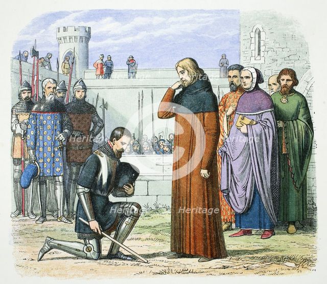 Henry Bolingbroke demanding the throne of Richard II of England, Flint, Wales, 1399 (1864).  Creator: James William Edmund Doyle.