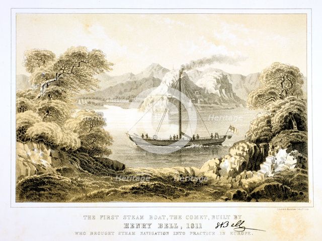 Henry Bell's steam boat 'Comet' of 1811, (1856).  Creator: Anon.