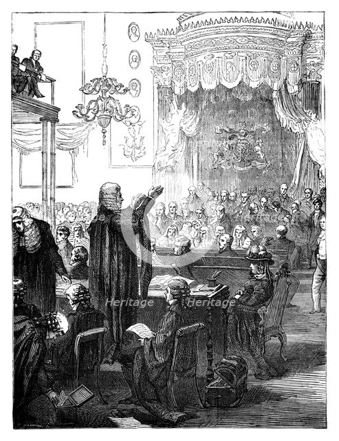 Henry Brougham's speech for the defence during the trial of Queen Caroline, 1820 (c1895). Artist: Unknown