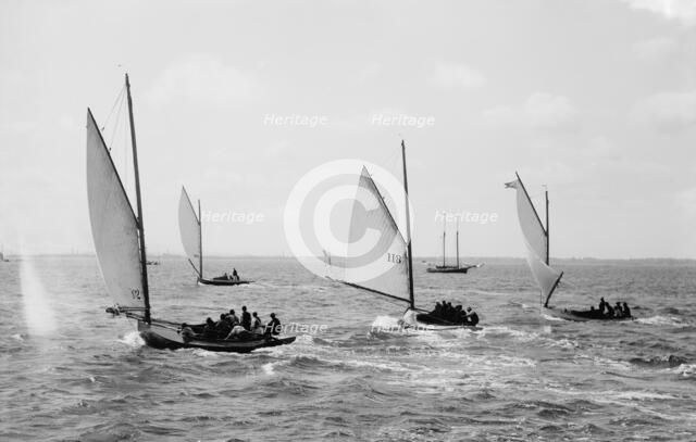 Henry Dauer, May F., and Homing, view at start, regatta, yacht racing assn. [association], 1891 Sept Creator: John S Johnston.