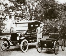 Henry Ford, American car manufacturer, with two of his cars, USA, 1924. Creator: Unknown
