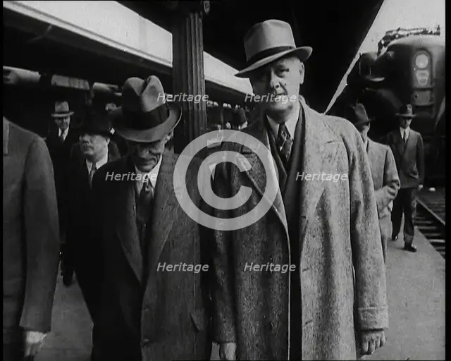 Henry Ford and His Entourage Walking Towards the Camera, 1930s. Creator: British Pathe Ltd.