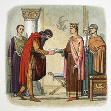 Henry II of England authorizes Dermot MacMorrough to levy forces, 1170 (1864). Artist: James William Edmund Doyle