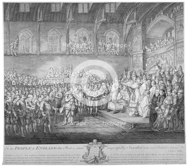 Henry III renewing and confirming the Magna Carta, Westminster Hall, London, 13th century (c1800). Artist: John Miller