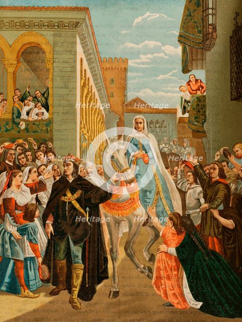 Henry IV of Castile, (1425-1474), the Impotent, presenting his sister Doña Isabella...Segovia, 1890. Creator: Unknown.