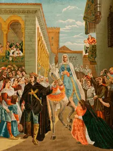 Henry IV of Castile, (1425-1474), the Impotent, presenting his sister Doña Isabella...Segovia, 1890. Creator: Unknown