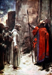 Henry IV of Germany outside the gates of Canossa, Italy, 1077 (1913). Creator: Arthur C Michael