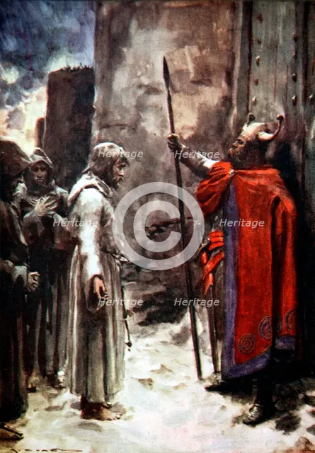 Henry IV of Germany outside the gates of Canossa, Italy, 1077 (1913). Creator: Arthur C Michael.