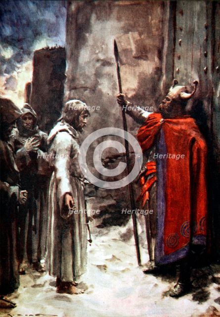 Henry IV of Germany outside the gates of Canossa, Italy, 1077 (1913). Creator: Arthur C Michael.
