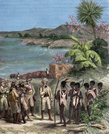 Henry Morton Stanley and David Livingstone in Africa, 19th century. Creator: Unknown