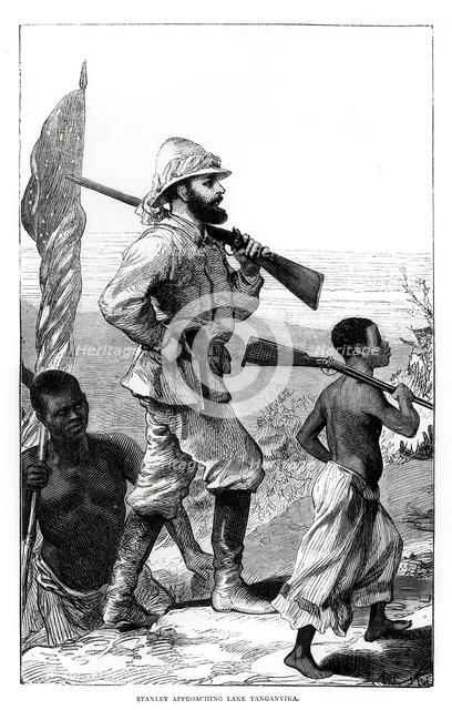 Henry Morton Stanley approaching Lake Tanganyika, 19th century. Creator: Unknown.