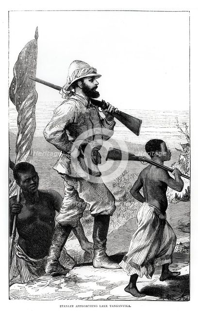 Henry Morton Stanley approaching Lake Tanganyika, 19th century. Creator: Unknown.