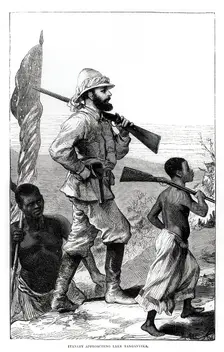 Henry Morton Stanley approaching Lake Tanganyika, 19th century. Creator: Unknown