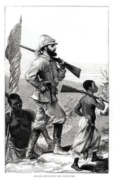 Henry Morton Stanley approaching Lake Tanganyika, 19th century. Creator: Unknown