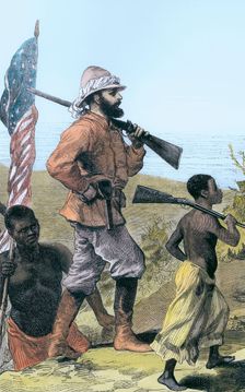 Henry Morton Stanley approaching Lake Tanganyika, Africa, 19th century. Creator: Unknown