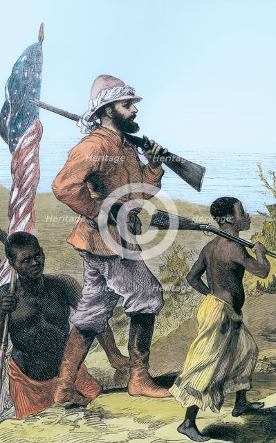 Henry Morton Stanley approaching Lake Tanganyika, Africa, 19th century. Creator: Unknown.