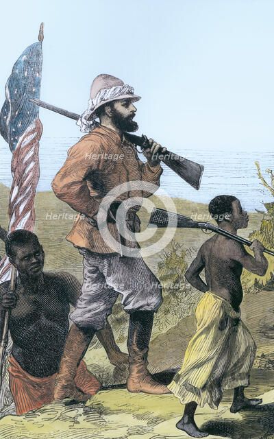 Henry Morton Stanley approaching Lake Tanganyika, Africa, 19th century. Artist: Unknown