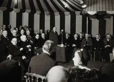 Henry Solomon Wellcome speaking at the cornerstone ceremony for the Wellcome Building, 1931. Creator: Unknown