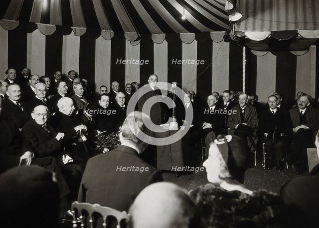 Henry Solomon Wellcome speaking at the cornerstone ceremony for the Wellcome Building, 1931. Creator: Unknown.