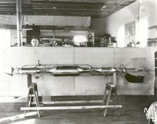 Henry Sachs with Robert Goddard's Rocket in New Mexico, USA, 1930. Creator: NASA