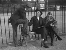 Henry Segrave, and Malcolm Campbell, with motoring artist Frederick Gordon Crosby, Brooklands. Artist: Bill Brunell