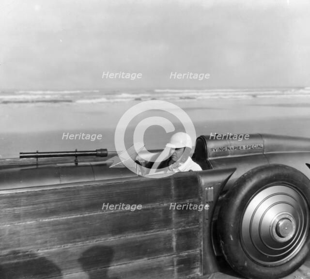 Henry Segrave driving the Golden Arrow, Daytona Beach, Florida, USA, 1929. Artist: Unknown