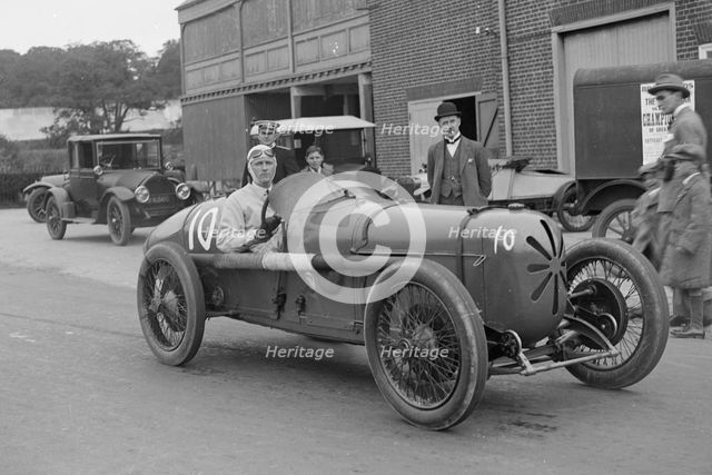 Henry Segrave in his Sunbeam 2 litre GP at Brooklands, Surrey, 1922. Artist: Bill Brunell.