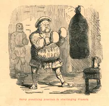 Henry practising previous to challenging Francis 1897. Creator: John Leech