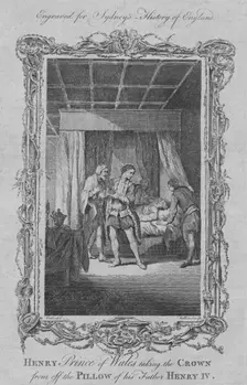 Henry Prince of Wales taking the crown from off the pillow of this father Henry IV 1773. Creator: William Walker