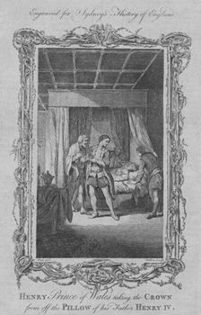 Henry Prince of Wales taking the crown from off the pillow of this father Henry IV 1773. Creator: William Walker