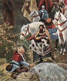 Henry the Fowler being offered the crown while trapping birds, (1900), (1936). Creator: Hermann Vogel