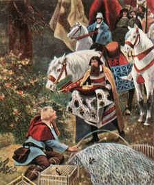 Henry the Fowler being offered the crown while trapping birds, (1900), (1936). Creator: Hermann Vogel
