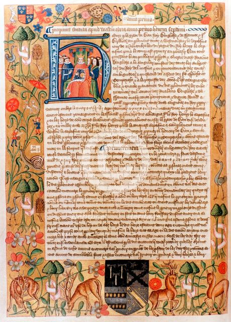 Henry VII's first act of parliament with an initial portrait of the king, late 1480s. Artist: Unknown