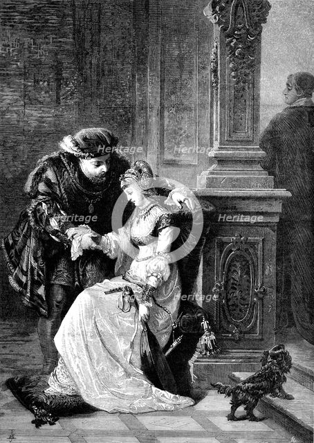 "Henry VIII. and Anne Boleyn" by G.F. Folingsby, National Gallery of Art, Melbourne, Australia, 1880 Creator: Unknown.