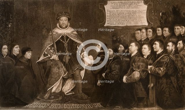 'Henry VIII, Granting a Charter to the Barbers and Surgeons Guilds', 1541, (1902).Artist: Hans Holbein the Younger