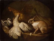 Hens, a Pigeon and a Rabbit, between 1718-1720. Creator: Giovanni Agostino Cassana