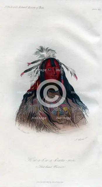 'Heo-a-h'co-a-h'-cotes-min, a Flat head Warrior', 1848.Artist: Harris