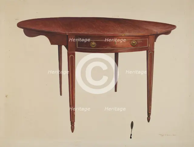 Hepplewhite Drop Leaf Table, c. 1942. Creator: Hugh Ryan.