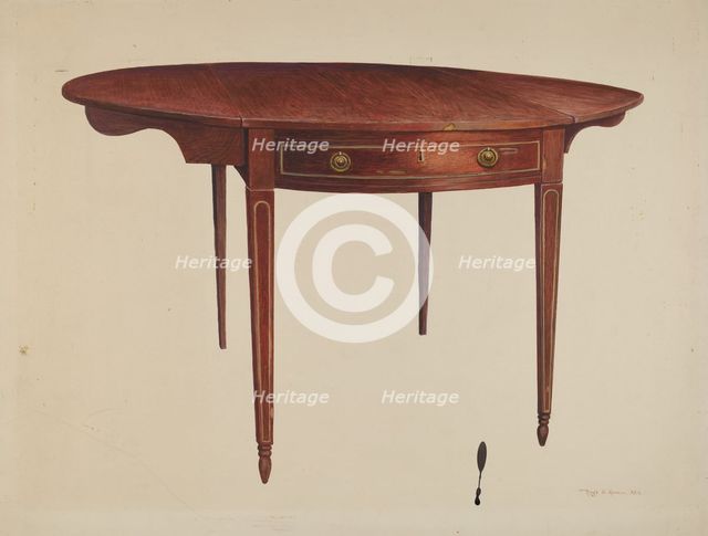 Hepplewhite Drop Leaf Table, c. 1942. Creator: Hugh Ryan.