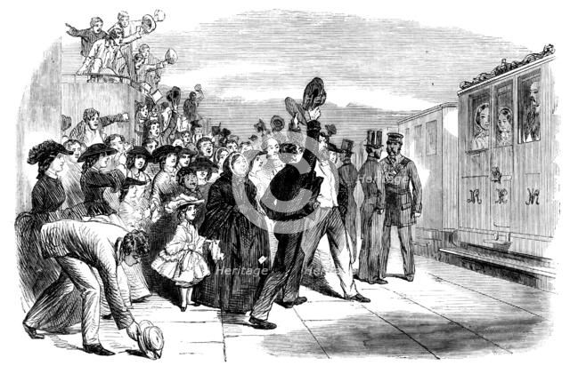 Her Majesty, en route for Scotland, at Dunbar Station, 1858. Creator: Unknown.