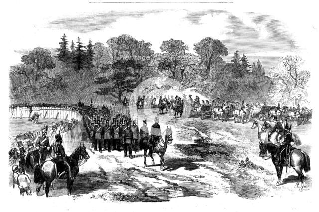 Her Majesty inspecting the Aldershott Division at Frimley, 1858. Creator: Unknown.