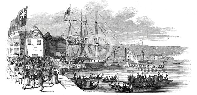 Her Majesty landing at Cowes, Isle of Wight, 1844. Creator: Unknown.