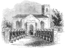 Her Majesty leaving Blair Athol Church, 1844. Creator: Unknown